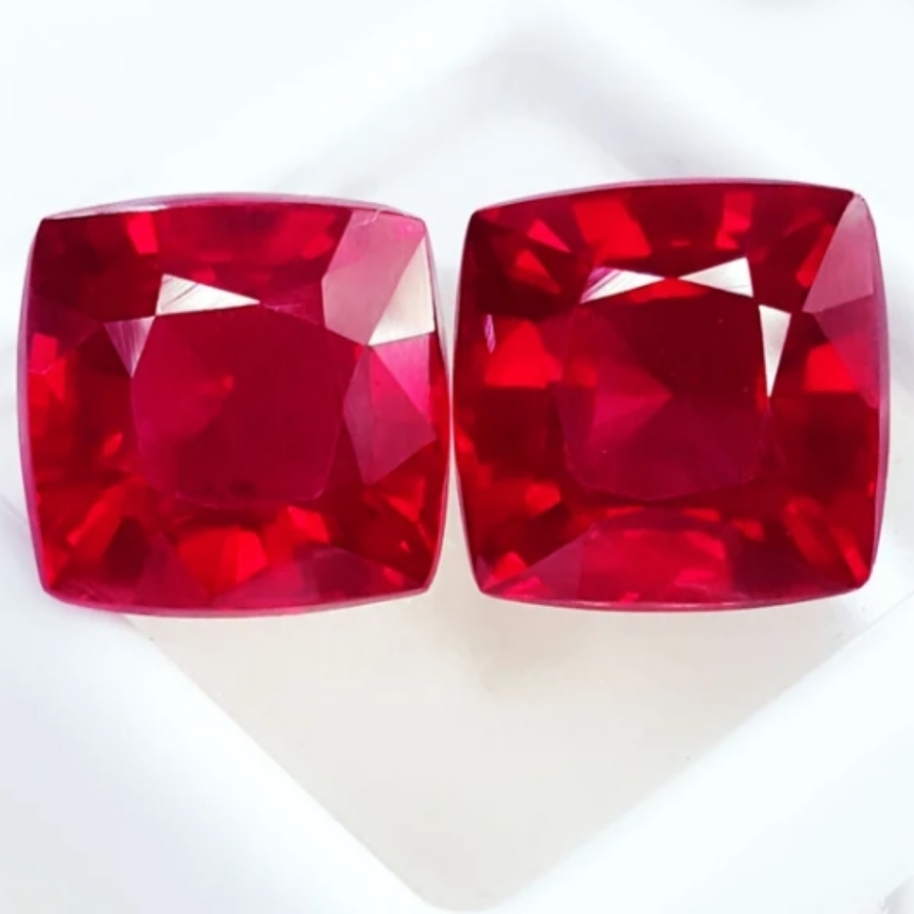 Natural Ruby Loose Gemstones Cushion Shape Pair Certified GIL 9.57 + 9.3…